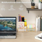 Desk Organizer with 3-Compartments,Glass Small Desk Organizer for Pens Pencils Business Cards Sticky Notes Paper Clips,Gold Stylish Pen Holder for Desk Home Office Decor - Image 7