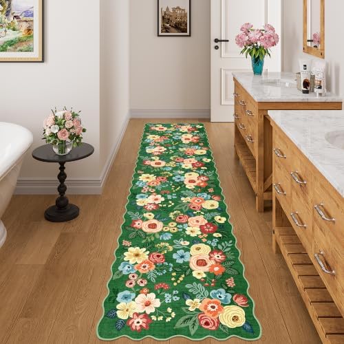DUKINO 2.6x8 Runner Rug, Floral Washable Kitchens Rug Non Slip, Dark Green - Image 5