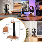 Solid Wood Metal Headphone Stand with Modular Controller Holder for Desk - Image 7