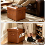 Storage Ottoman, Small Folding Foot Stools Ottoman for Dorm, Light Brown - Image 3