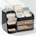 Desk Organizer with Pen Pencil Holder, Pen Organizer with 2 Drawers & 4 Compartments, Desktop Organizers and Storage for Office Home School Art Supplies (Black) by ZZFENGKR