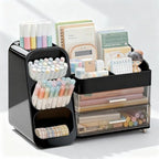 Desk Organizer with Pen Pencil Holder, Pen Organizer with 2 Drawers & 4 Compartments, Desktop Organizers and Storage for Office Home School Art Supplies (Black) by ZZFENGKR