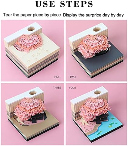 3D Memo Pad Tree Model Colorful 3D Sticky Notes Paper Notes,3D Art Notepad with Pen Holder LED(Pink Marriage Tree) - Image 6