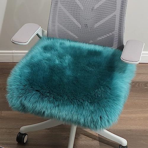 LLB Sheepskin Chair Covers Office Chair Cushion Dining Room Chair Pads Desk Chair Seat Cushion for Computer Chair Fur Area Rugs for Living Room 18x18 Inch (Pack of 1), Peacock Blue by LLB