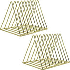 EASEPRES 9 Slot Magazine Rack Book Record Holder, Desktop Iron Storage Rack Bookshelf Multifunction Triangle File Organizer Sorter for Decor Home Office, Golden Pack of 2 by EASEPRES
