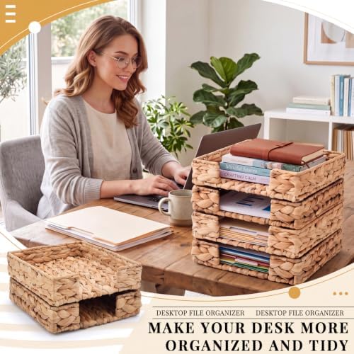 Yeaqee 2 Pcs Stackable Water Hyacinth Letter Tray, 13 x 9.5 x 2 Inch - Image 5