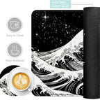 Keyboard Mouse Pad Set, Extended Gaming Mouse Pad+Ergonomics Keyboard Wrist Rest Support, Memory Foam, Easy Typing Pain Relief, 4Pcs XL Ultra Thick Desk Mat,Black and White Great Wave - Image 2