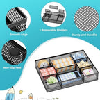Marbrasse 2 Pack Desk Drawer Organizer, Mesh Drawer Organizer Tray with 8 Adjustable Compartments, Desk Organizers and Accessories, 5 Dividers Drawer for Office Supplies, Makeup & Vanity (Black-2P) - Image 6