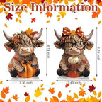 Karenhi 2 Pcs Fall Highland Cow Figurines Resin, Autumn Tabletop Decor - Image 4