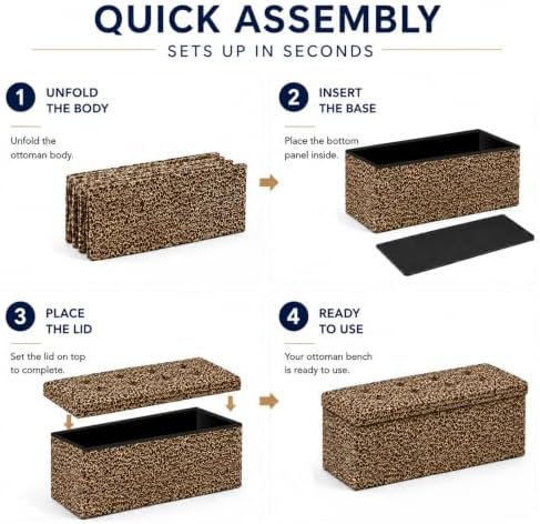 ALASDO 43 Inch Folding Storage Ottoman Bench with Hidden Storage, PU Leather Ottoman Foot Rest Stool, End of Bed Bench for Bedroom, Living Room, Entryway and Closet, Leopard Print - Image 5