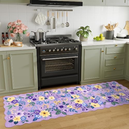 DUKINO 2x6 Runner Rug, Floral Washable Rug for Kitchen Non Slip, Purple - Image 5