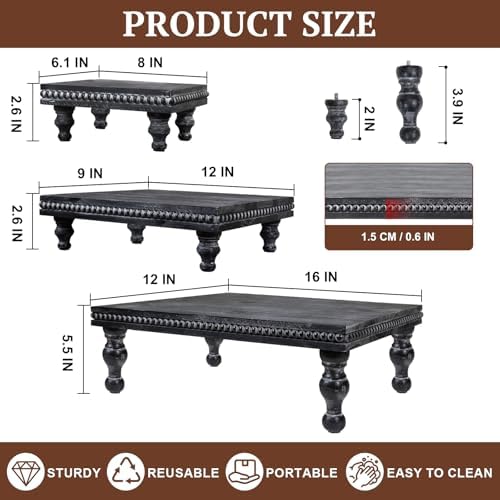 MAONAME Wood Display Risers Set of 3, Vintage Black Wooden Pedestal Stand - Image 2