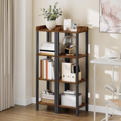 HOOBRO Small Bookcase, Industrial Style Bookshelf for Narrow Spaces, 4-Tier Square Book Shelf Stand, Wooden Storage Rack Display Shelf, Corner Shelf for Living Room, Rustic Brown and Black BF08CJ01 - Image 2