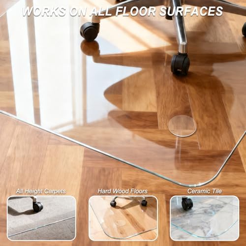 Kuyal Chair Mat for Carpet, Heavy Duty Tempered Glass Office Chair Mat - Image 6