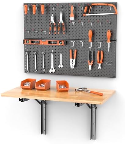Ultrawall Heavy Duty Folding Workbench with Pegboard, Wall Mount Work Table by UltrawallGarageToolsOrganizer
