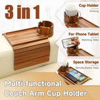 SINWANT Couch Cup Holder Tray,Fit Sofa Armrests 6.3" and Wider,Acacia - Image 2