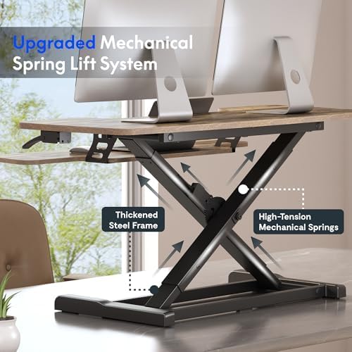 FLEXISPOT Standing Desk Converter 40" Wide Desk Riser for Multi-Device, Large Desktop Sit Stand Workstation for Dual Monitors, Ergonomic Height Adjustable Stand Up Desk Riser, Rustic Brown - Image 4
