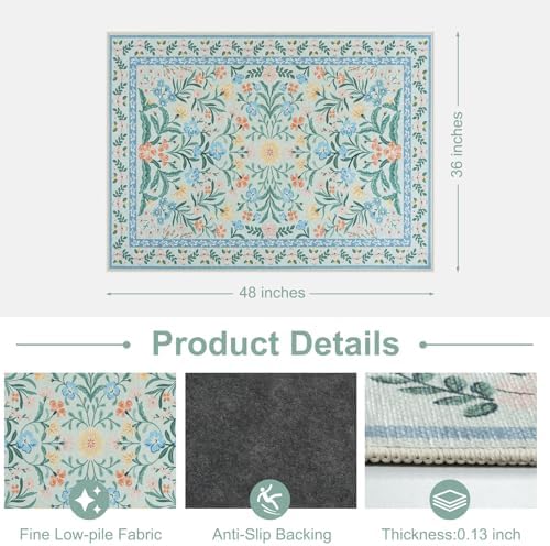 Anidaroel 36"x48" Office Chair Mat for Hardwood Floor/Tile, Anti-Slip Boho Desk Mat for Chairs, Tea Green Office Floor Mat, Low Pile Floor Protector for Rolling Chair, Floral Under Desk Rug - Image 4