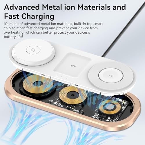 3 in 1 Fast Wireless Charger Stand for iPhone, Foldable Travel Charging Station for Magsafe for iPhone 17/Air/16/15/14/13/12 Series, Apple Watch Series, AirPods pro/2/3/4, Gifts for Women Men (Golden) - Image 6