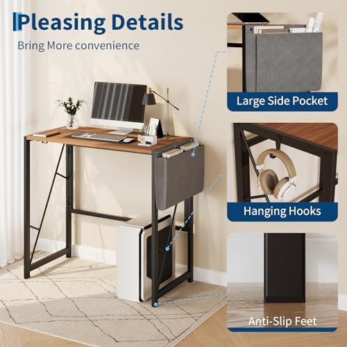 GarveeHome 31.5 Inch Folding Gaming Writing Computer Work Desk for Home Office,with Storage Bag & Hook,Space-Saving,Easy to Fold,Small Table for Bedroom,Apartment,Rustic Brown - Image 7