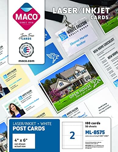 MACO Laser/Ink Jet White Post Cards, 4 x 6 Inches, 2 Per Sheet, 100 Per Box (ML-8575) - Image 2