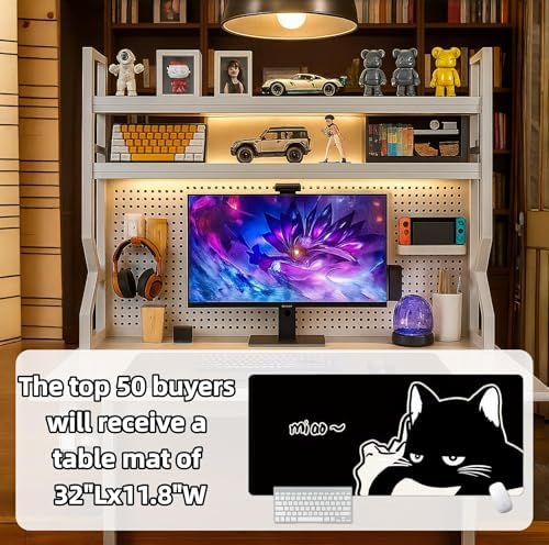 Desktop Bookshelf, Multi-Size pegboard Storage Organizer Rack,Dorm Desk Shelf, Desk Hutch,Office Desk top Storage Rack,Student Desktop Storage,Desk Shelves for top of des(White, 53.1" Lx9.9 Wx39 H - Image 3