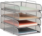 Mind Reader Stackable Paper Tray, Desktop Organizer, File Storage, Office, Metal Mesh, 10.5" L x 13.5" W x 11.25" H, 4 Pcs., Silver by MindReader