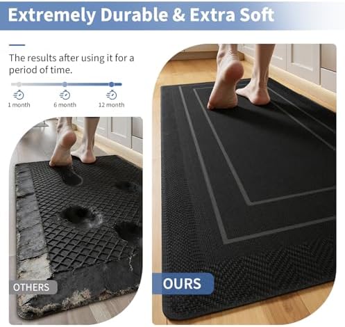 UKISS 9/10"" Extra Thick Cushioned Anti Fatigue Kitchen Mat, Waterproof High Density Foam Standing Desk Mat, Non-Slip Ergonomic Comfort Mat for Kitchen, Office,Workstation Black (Black, 20" X 48") - Image 3