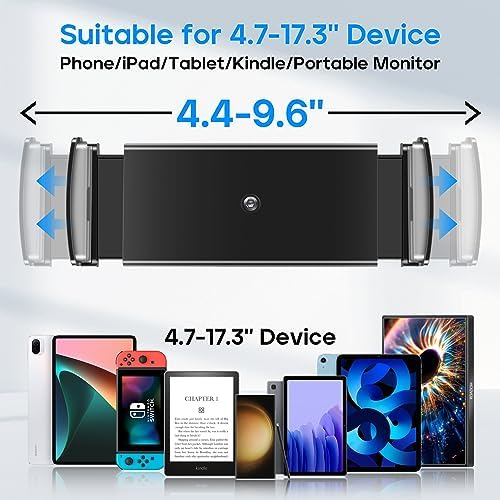 iPad Stand, Tablet Stand 360° Swivel, Aluminum Desk Holder 4.7-17", Black - Image 3