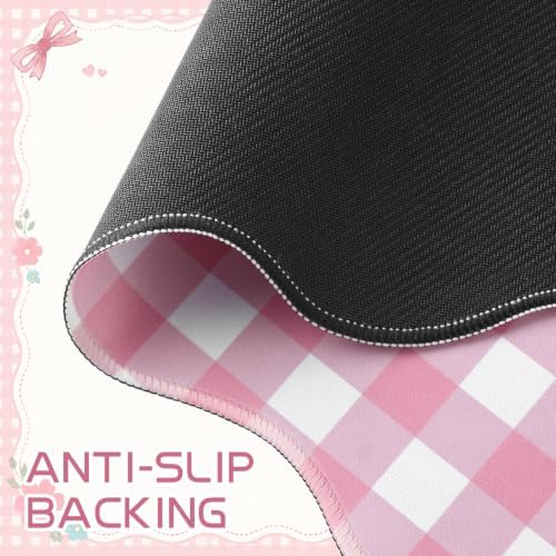 Sabary Gingham Desk Mat Scalloped Pink, 35.4 x 15.7 Inch - Image 5