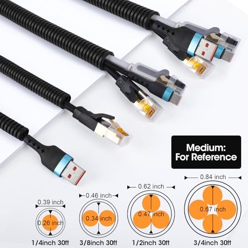 Wire Loom 1/4", 3/8", 1/2", 3/4 Inch x 30 FT, Split Wire Loom Tubing Wire Conduit, Cable Sleeves Bulk Flexible Electrical Conduit Protective kit, Black - Image 2