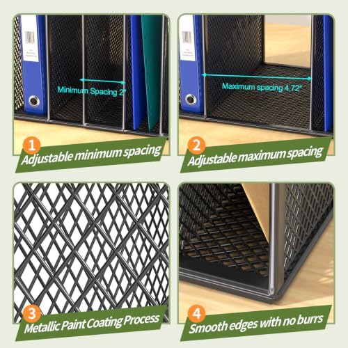 FANXIYQ Black 7-Section File Folder Organizer for Desk, Metal Vertical File Holder Stand, Desktop File Organizer Rack for Letter/A4 Folders, Papers, Books, Office Classroom Home - Image 4