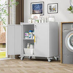 GAIOUS 35.6'' Tall Metal Garage Storage Cabinet with Wheels,Rolling File Cabinet with Lock and Adjustable Shelves,Outdoor Steel Tool Cabinet for Home,Office,Garage,White Gray - Image 2