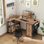 Lufeiya L Shaped Desk with Drawers & Storage Shelves, 47 Inch Small Reversible Corner Desk with Power Outlet for Home Office Bedroom, L-Shaped Gaming PC Computer Desks with Fabric Drawer, Rustic Brown - Image 2