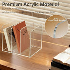 Acrylic Desk Organizer Book Organizer, Magazine File Holder, Vertical File Organizer Stand File Folder Holder, Mail Organizer Countertop Mail Sorter File Sorter, Clear Book Ends Book Holder - Image 3
