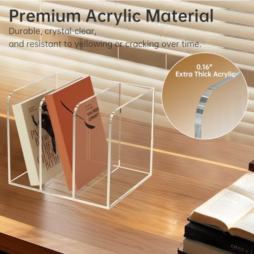Acrylic Desk Organizer Book Organizer, Magazine File Holder, Vertical File Organizer Stand File Folder Holder, Mail Organizer Countertop Mail Sorter File Sorter, Clear Book Ends Book Holder - Image 3