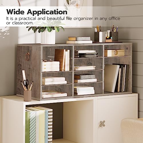 HOOBRO Countertop Mail Sorter Organizer, Wooden Literature Organizer, Student Mailbox for Classroom, Desktop Bill Organizer for Office Home School, 12 Compartments, Greige BG43WF01 - Image 5