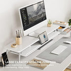 Fenge Dual Monitor Stand Riser, Wooden Desk Shelf with 2-Tier Storage - Image 3