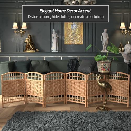 Red Lantern 2 ft. Short Fiber Weave Folding Screen - Natural - 6 Panels - Image 2