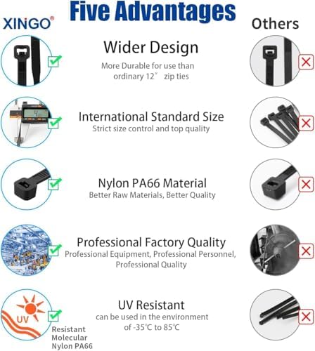 XINGO 12 Inch Pink Zip Ties 1200 PCS, 75 LBS Ultra Strong Tensile Strength, UV Resistant Cable Ties, Self-locking Plastic Ties for Indoor and Outdoor Use - Image 3