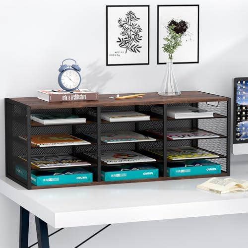 Mail Sorter Adjustable Holder, Countertop Literature Organizer, Student Mailbox for Classroom, Desktop Bill Paper Organizer for Office Home School, 12 Compartments, Brown - Image 7