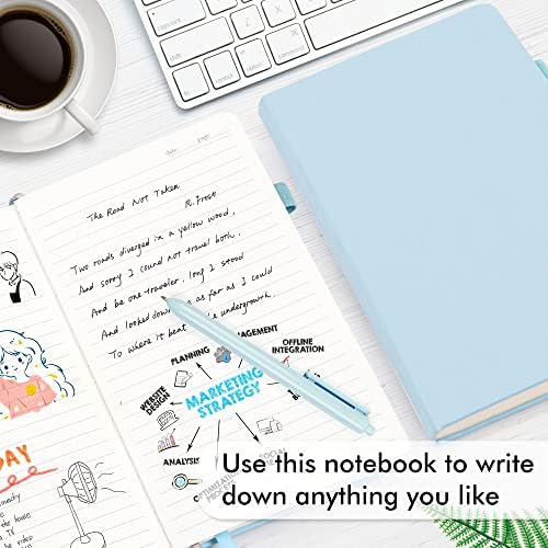 feela 5 Pack Notebooks Journals Bulk, Hardcover Notebook Classic Ruled Lined Journals with Pen Holder for Women Girls School Business Supplies, with 5 Black Pens, 120 GSM, 5.1”x8.3”, A5, Light Blue - Image 4