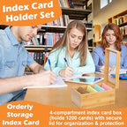 4x6 Index Card Holder with Dividers Bamboo Index Card Organizer Box 4 Compartments Flash Cards Holder with Lid 150 Index Flash Cards 25 Index Cards Dividers 2 Letter Smile Stickers for Office Business - Image 7
