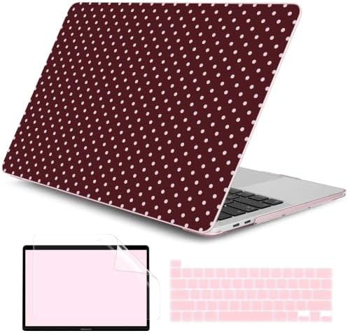 DONGKE Case for MacBook Pro 13 Inch (2026-2020 Models A2338 M2 M1/A2251/A2289), Burgundy Polka Dots Hard Shell Case with Keyboard Protector, Compatible with Retina Display and Touch Bar by DONGKE