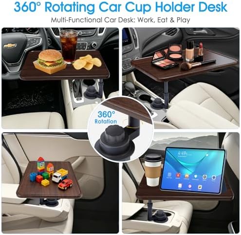 Car Desk for Laptop, 360° Rotation Wood Car Cup Holder Tray - Image 7