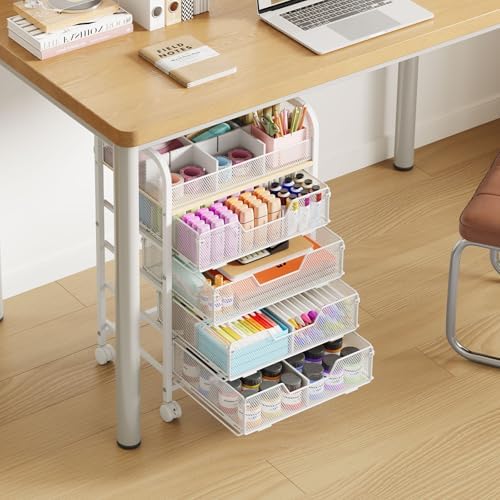 5-Tier Craft Organizer Cart with DIY Dividers,Rolling Utility Cart White - Image 2