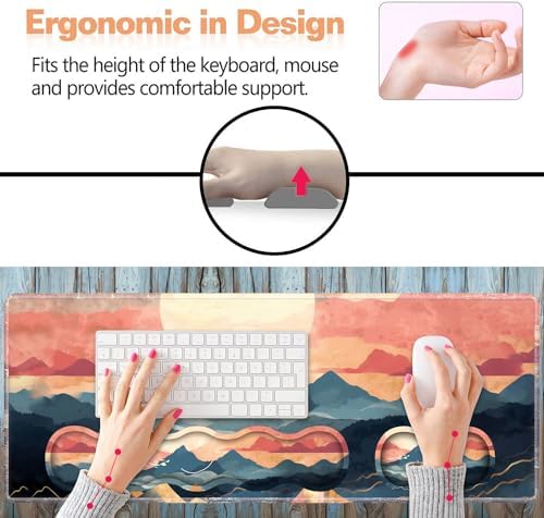Ergonomic Keyboard Wrist Rest and Mouse Pad Wrist Rest Set, Large XXL Gaming Mousepad 31.5"x 11.8", Memory Foam, Easy Typing Pain Relief, Multifunctional Desk Mat for Office & Home, Mountain Sunrise - Image 6