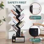 Yoobure Tree Bookshelf, 6 Tier Small Book Shelf Retro Floor Standing Bookcase, Wood Book Storage Organizer Rack, Tall Narrow Bookshelves for Corner/Bedroom/Living Room/Home Office, Black - Image 5