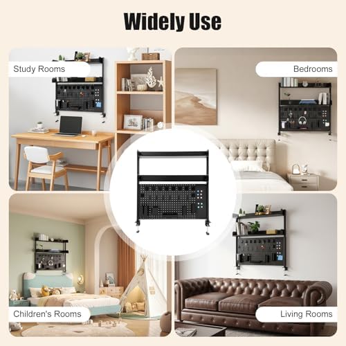 Clamp on Desk Organizer Shelf with Pegboard, Multipurpose Desktop Hutch Desk Bookshelf Desktop Bookcase Storage Rack Display Shelf for Home Office Dorm, Study Rooms, Bedrooms (Black) - Image 6