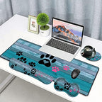 Large Gaming Mouse Pad, Keyboard Wrist Rest pad + Mouse Wrist pad + Coaster Set Extended Waterproof Non-Slip Table mat Suitable for Home Office Learning Games - Black and Pink Dog Paw Prints - Image 2
